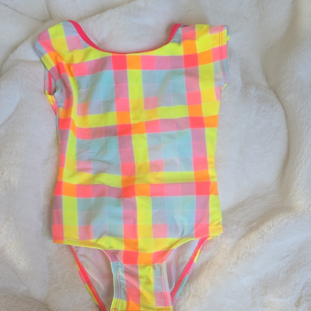 Cat & Jack Neon Plaid Kids One Piece Swimsuit
